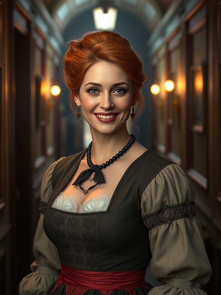 Regency Era Lady in Hallway, Detailed Matte Painting