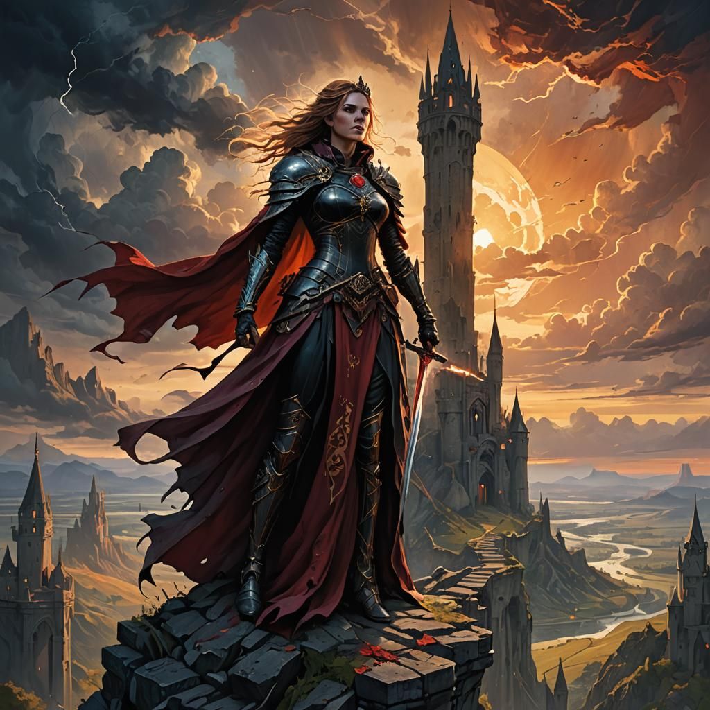 Gothic Warrior Queen with Sword in Dark Fantasy Style