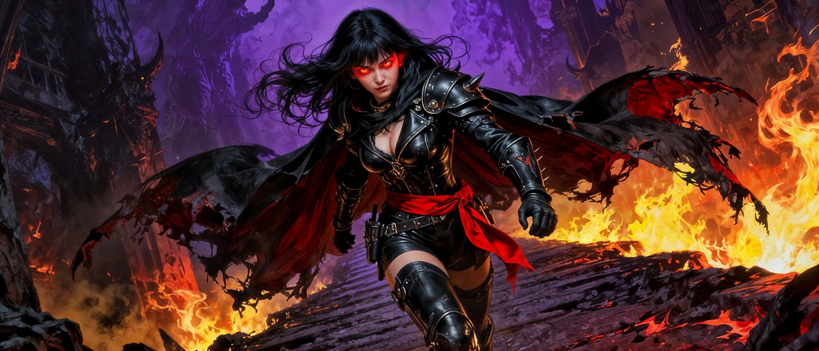 Dark Fantasy Demon Warrior in Hellish Flames