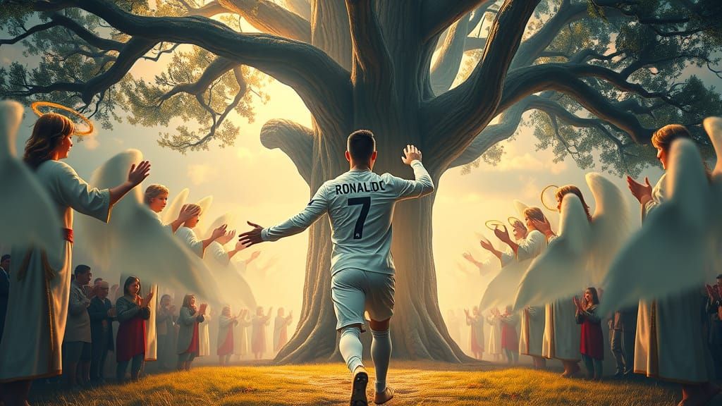Ronaldo and Jesus Christ Embrace in Heavenly Scene