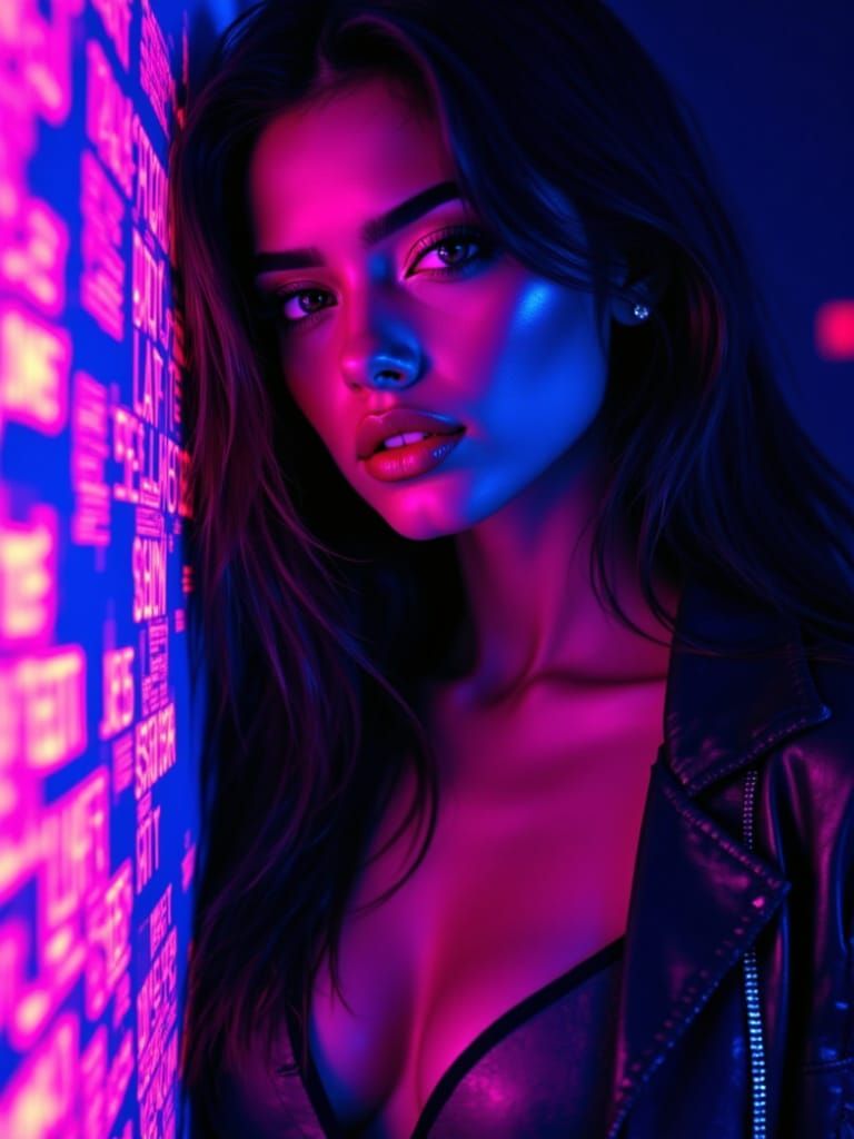 Electric Atmosphere: Latina Teacher in Cyberpunk Style