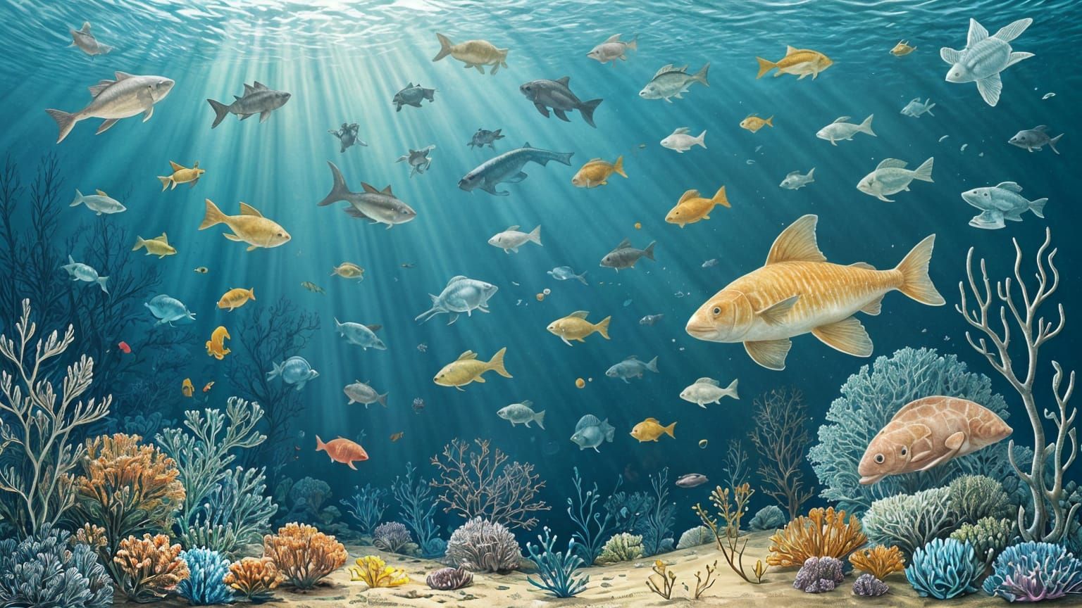 Children's Book Illustration of Diverse Marine Life