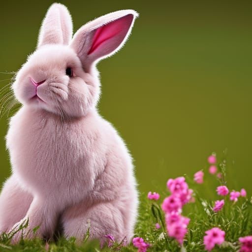 Photorealistic Pink Bunny Rabbit in Mixed Media