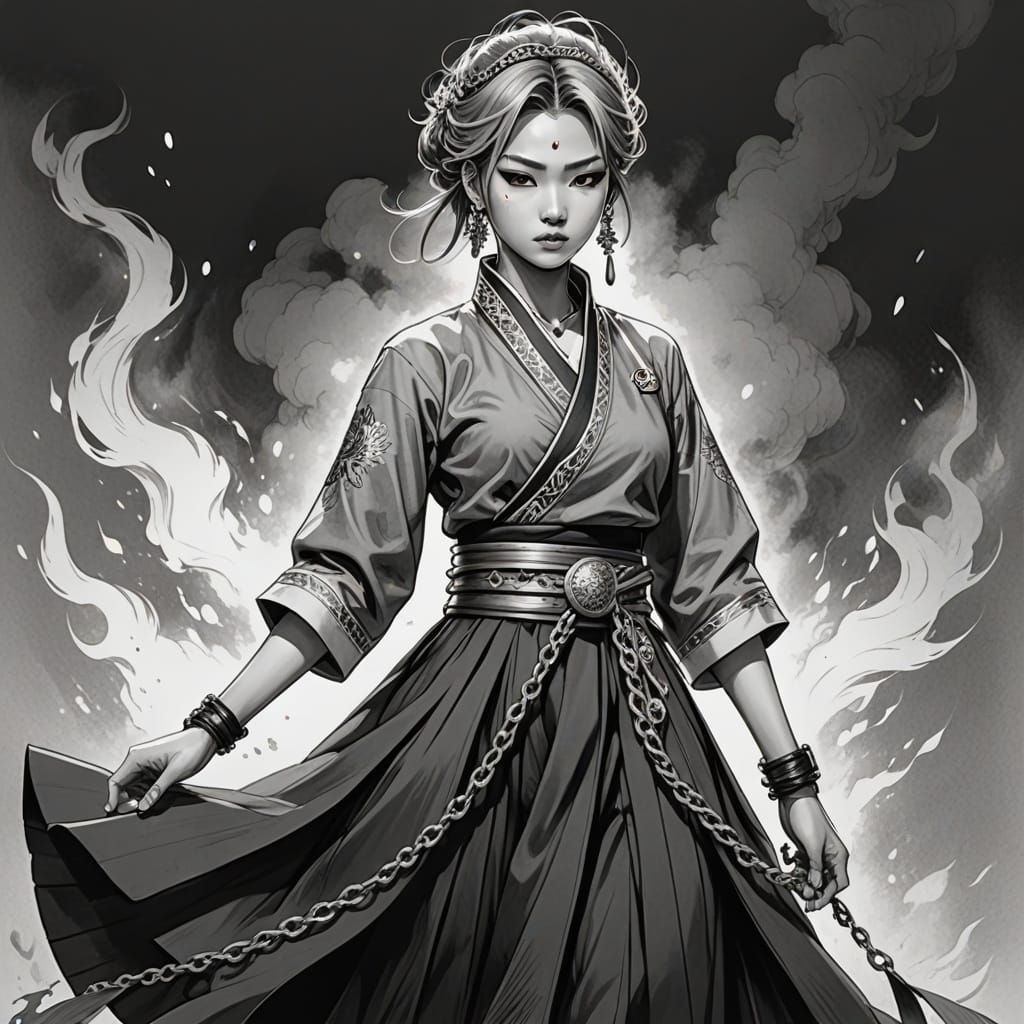 Punk Hanbok: Manhwa-Style Graphite Pencil Sketch