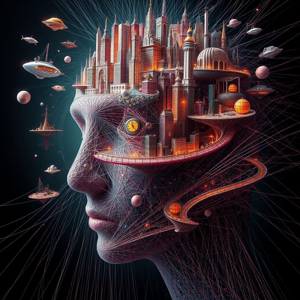 Surreal Cityscape Face in Dreamlike World