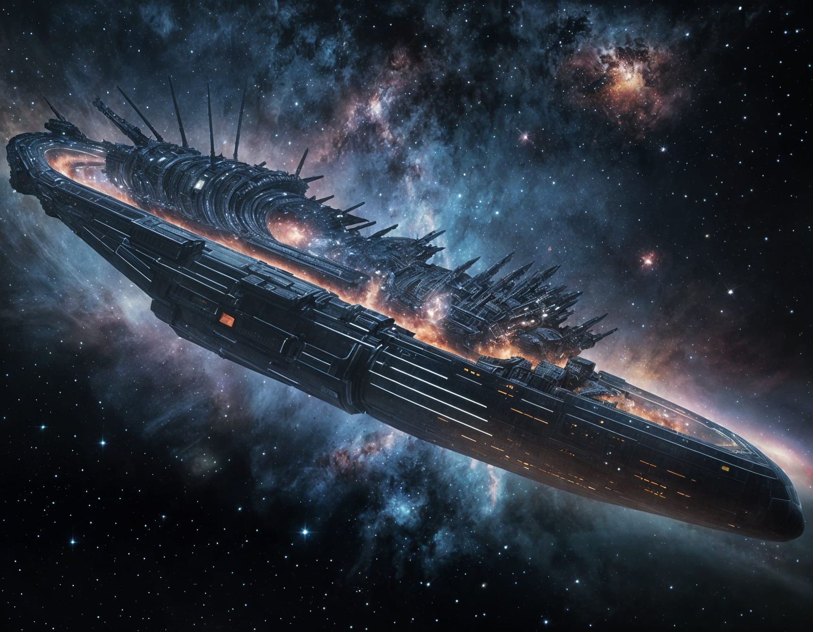 Gigantic Krill Spaceship Navigates Nebula