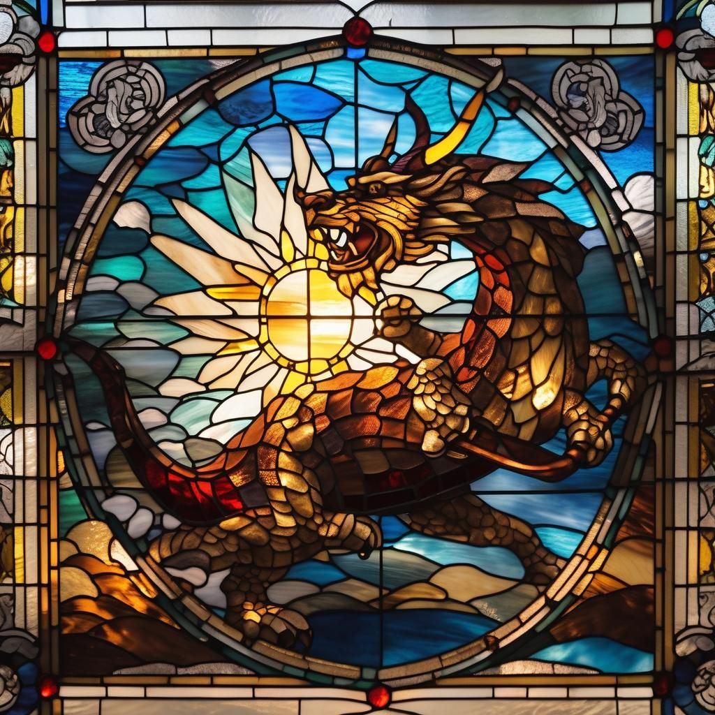 Viking and Dragon in Space: Stained Glass Art