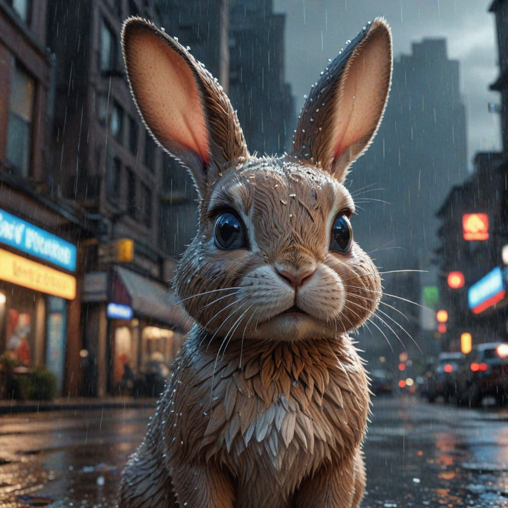 Surreal Rainy Night Bunny in Fantasycore Style