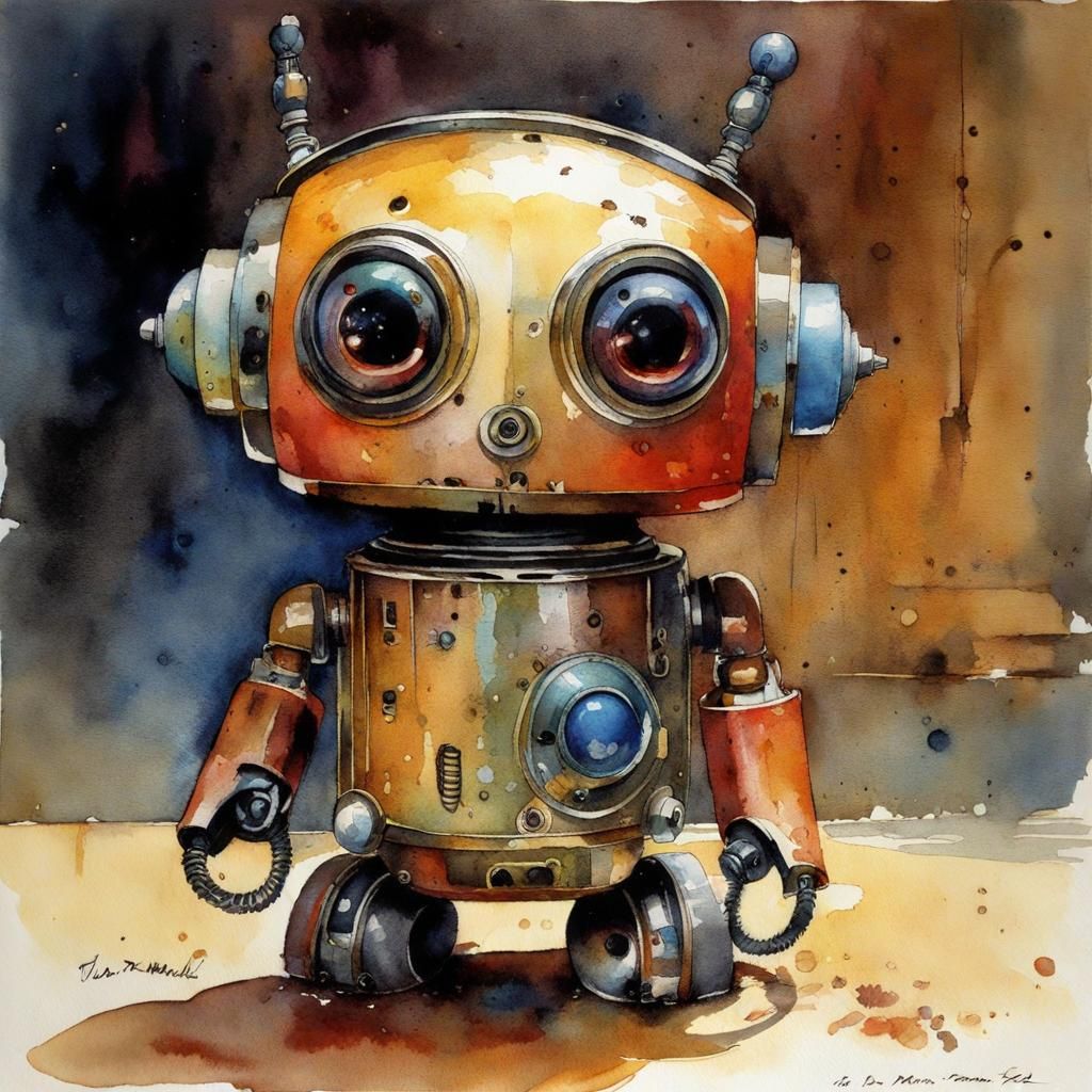 Anthropomorphic Toy Bot in Graffiti Art Style