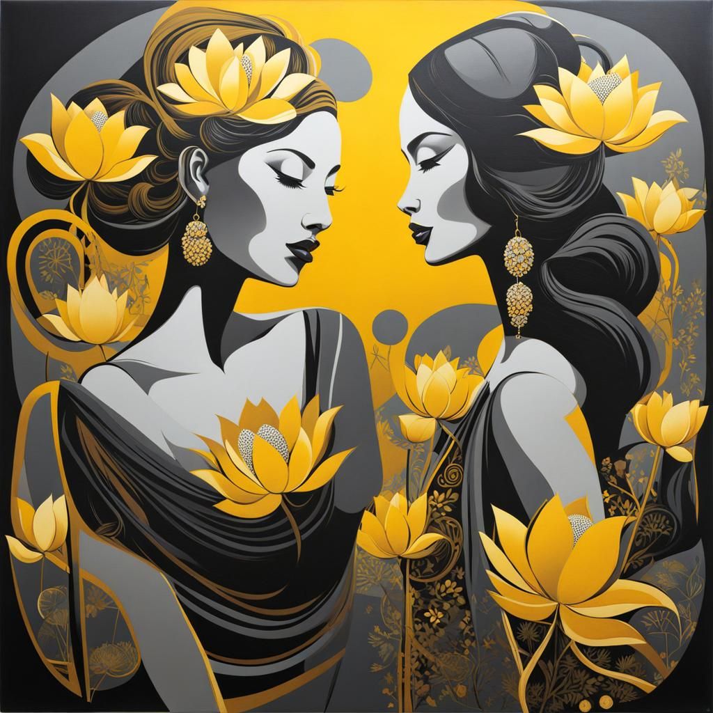 Modern Oil Painting of Women with Neon Graffiti