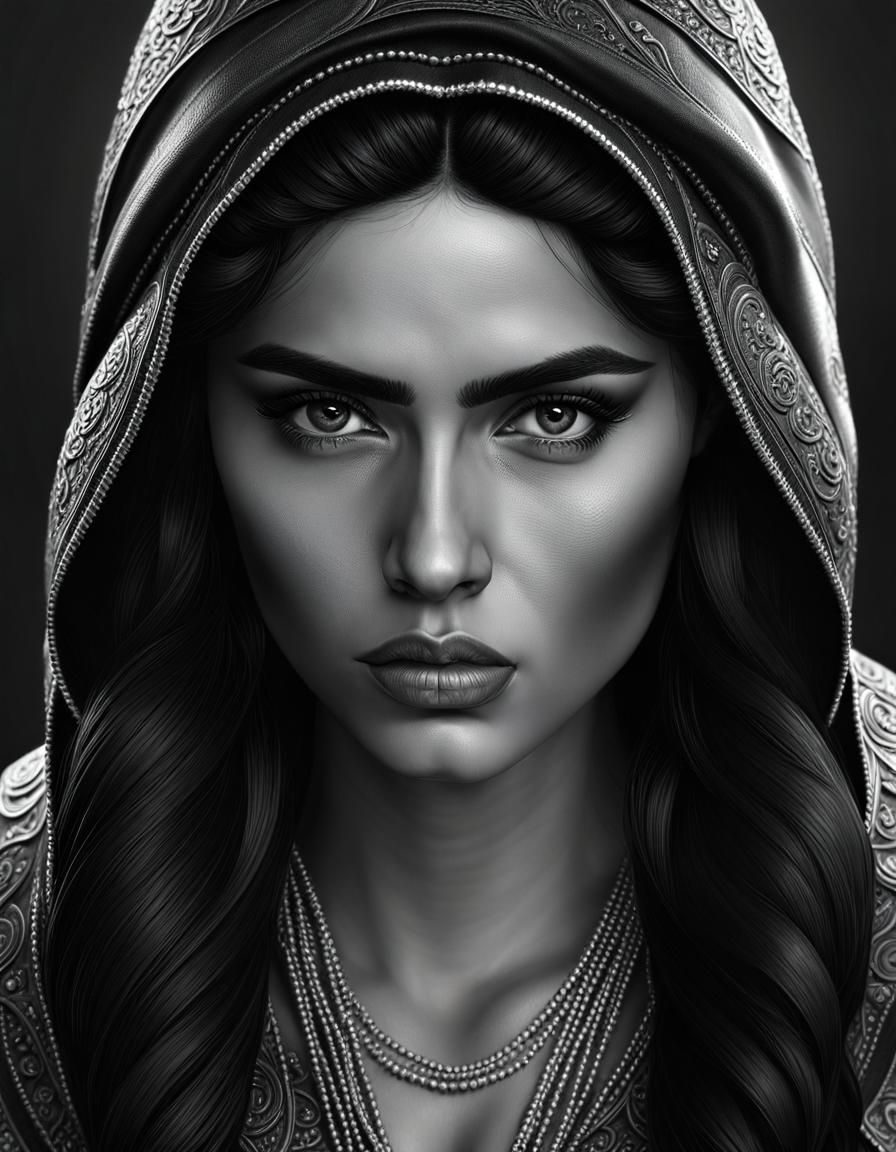 Monochrome Portrait of a Sad Woman with Thick Eyebrows