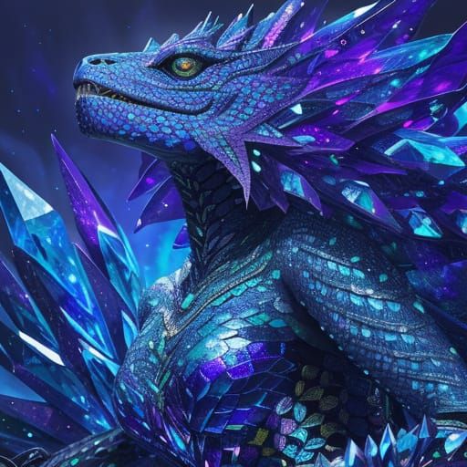 Serpent Queen with Glowing Crystals: Surrealist Digital Art