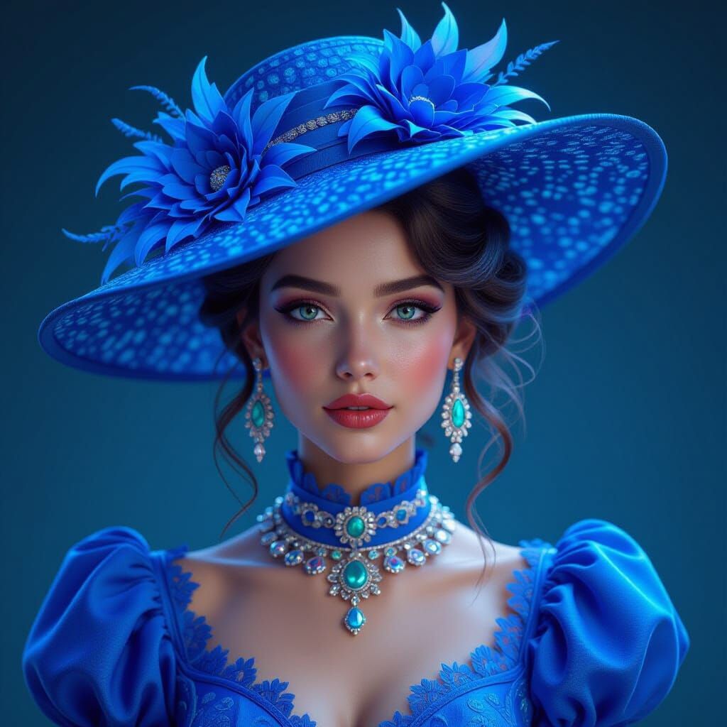 Woman in Fluorescent Dress with Avant-Garde Hat