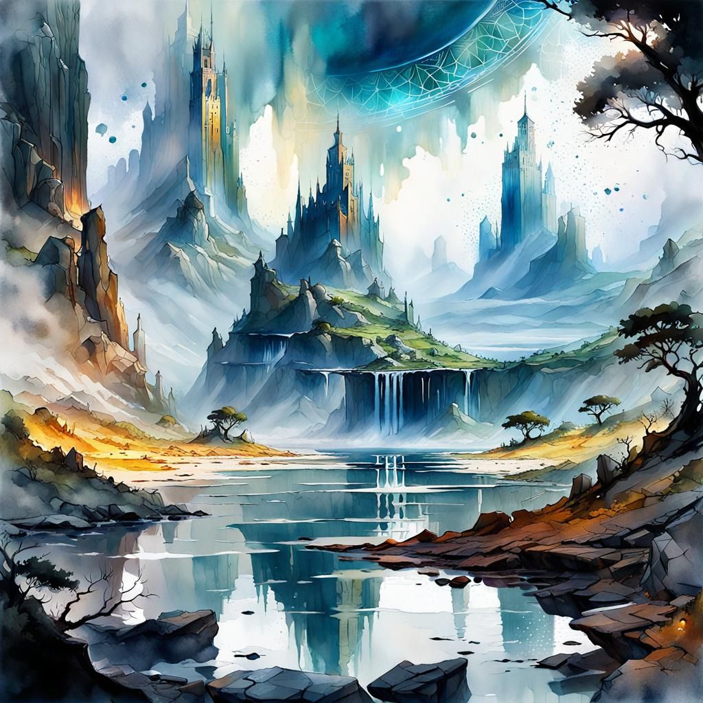 Epic Split Landscape with Arcane Magic