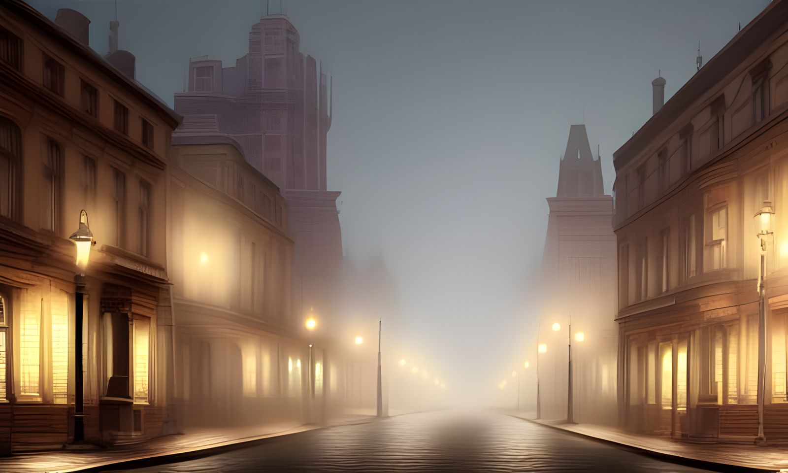 Foggy Victorian City Street Matte Painting