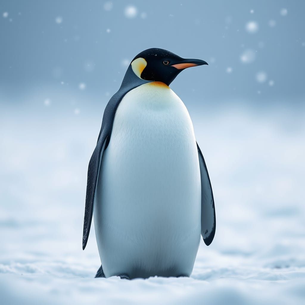 Penguin Standing Alone in Snowy Serene Landscape