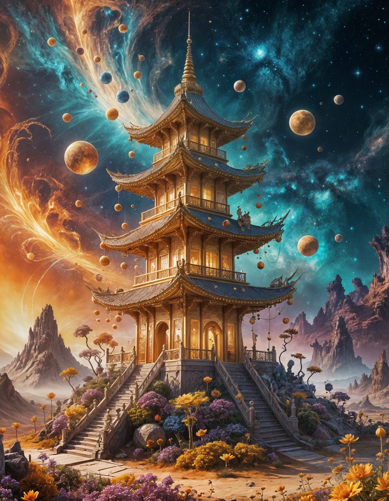 Cosmic Flower Pagoda on Alien World