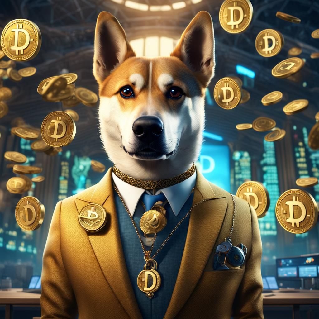Dogecoin Dog in Suit, Digital Art