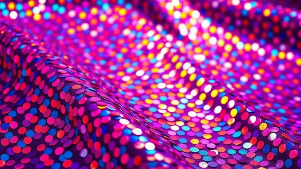 Sequin Fabric in Iridescent Hues, Psychedelic Op-Art Pattern
