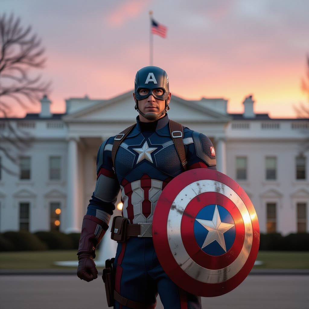 Captain America at the White House Sunset