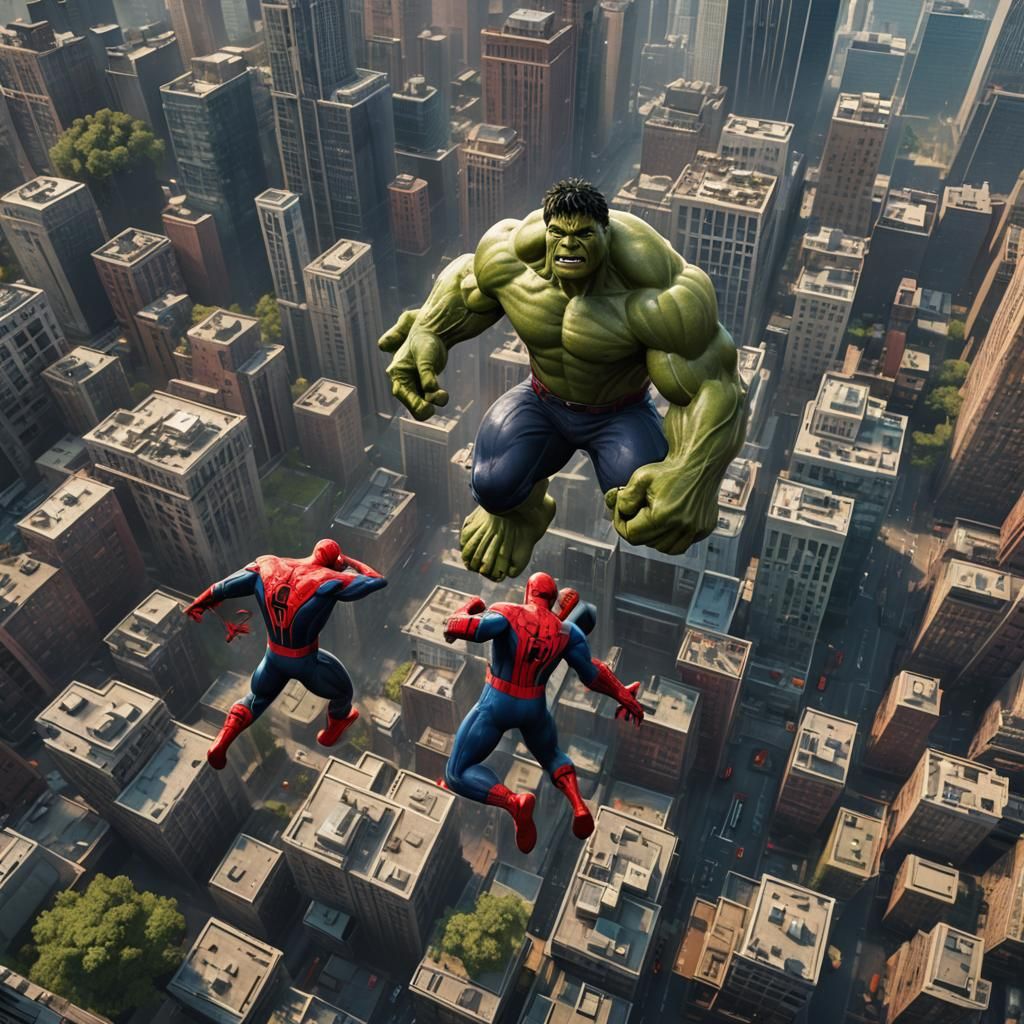 Hulk and Spiderman Hybrid in Detailed Matte Painting Style