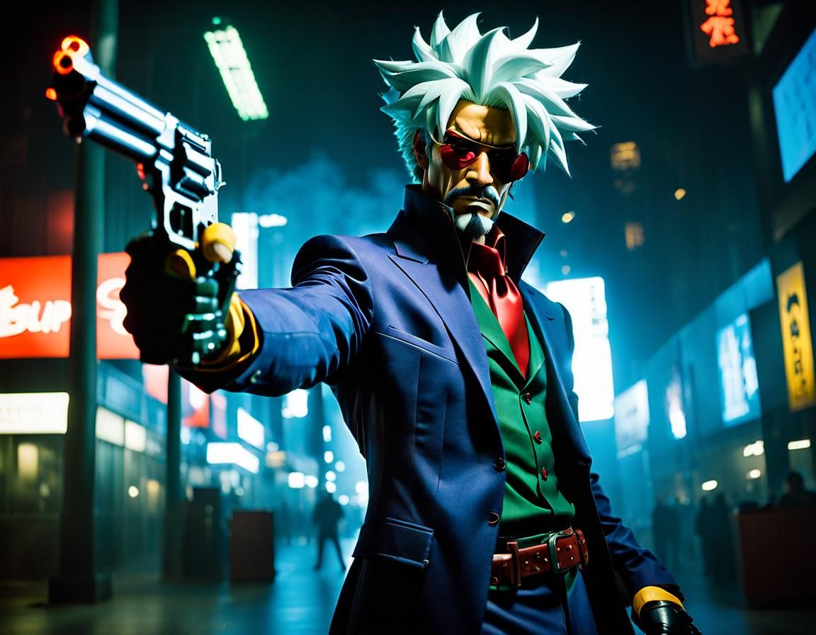 Anime Villain Guns Drawn in Cinematic Standoff