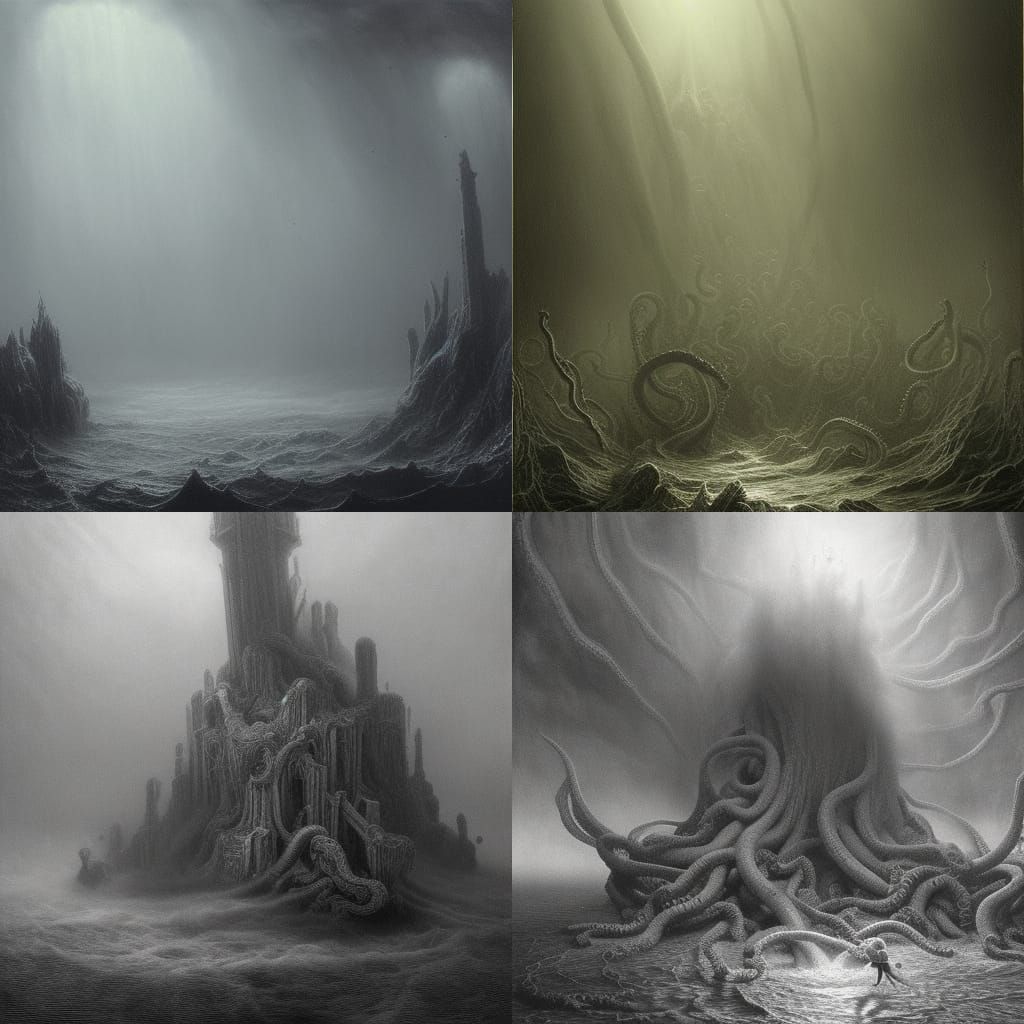 Eerie Mist Swallowing Figures with Dark Tentacles