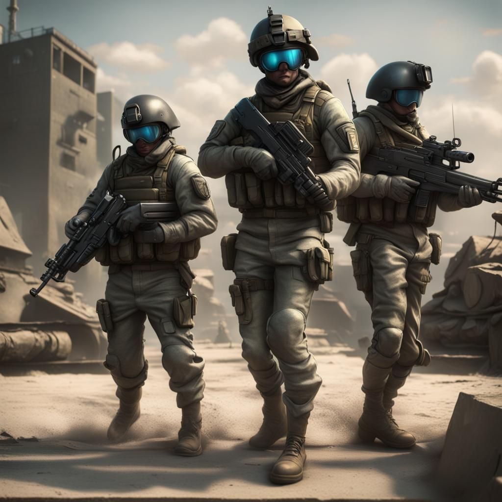 Dolphin Soldiers with Machine Guns: 3D Render