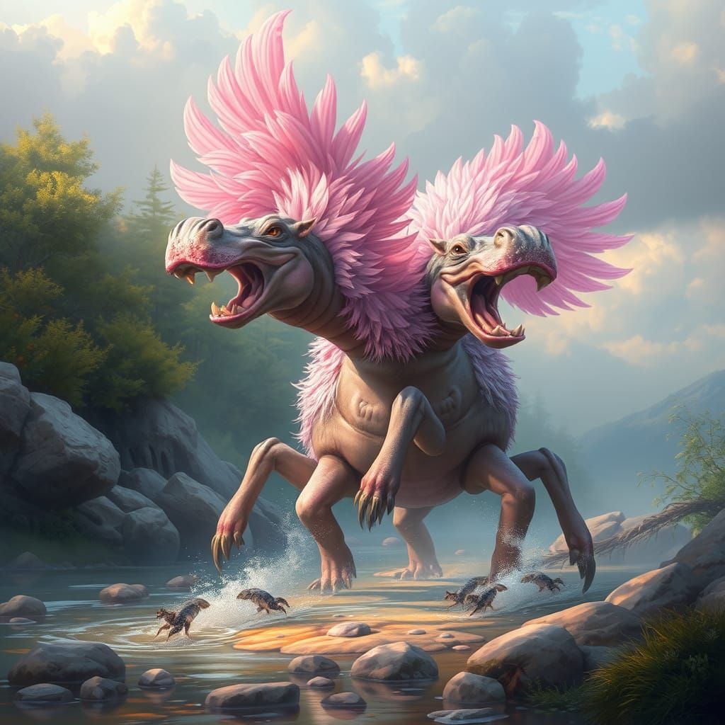 Mythical Hippopotamus in Vibrant Ethereal Realm