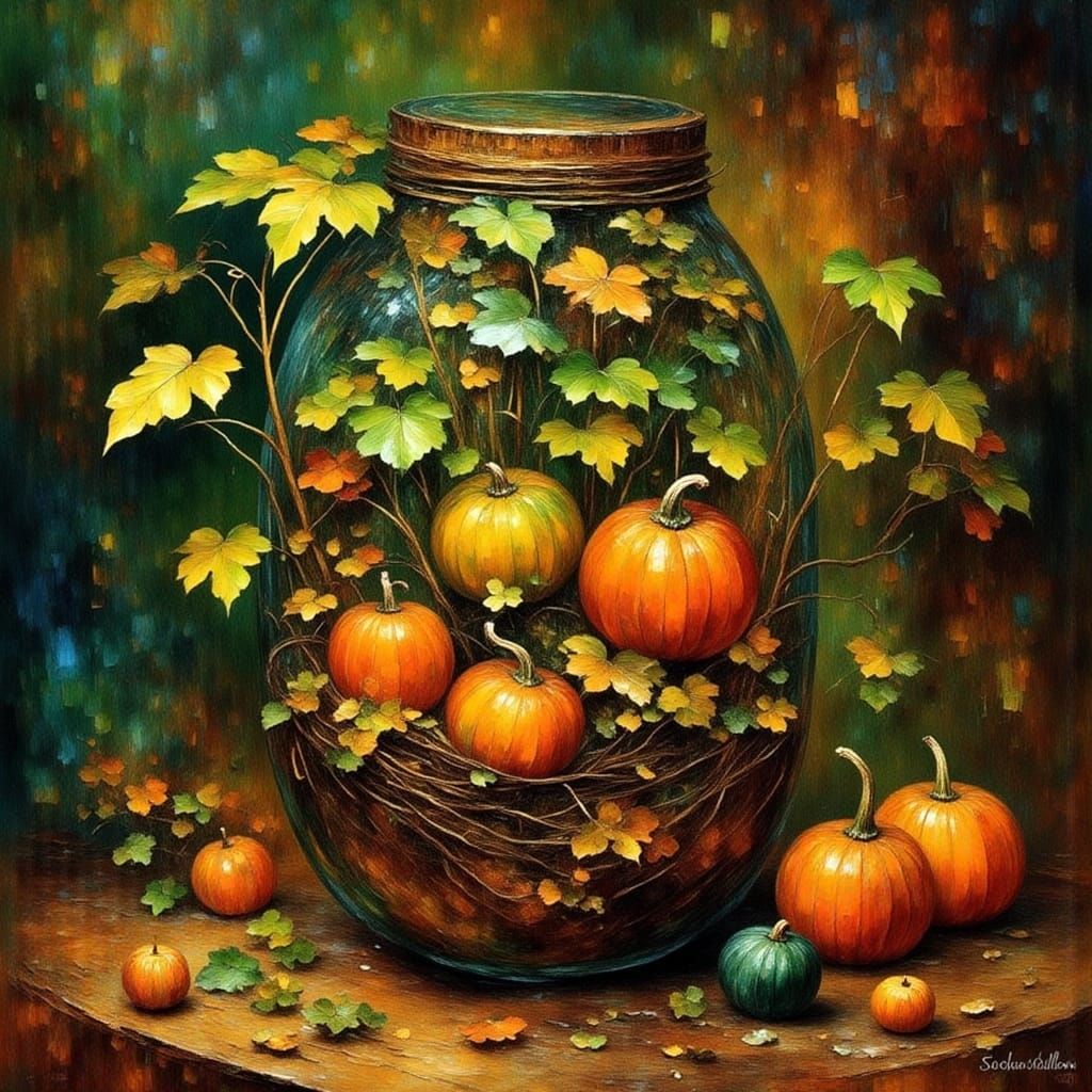 Pumpkin Patch Growing Inside a Glass Jar
