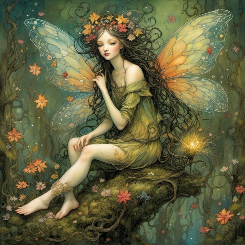 Enchanted Fairy with Iridescent Wings in Mystical Forest
