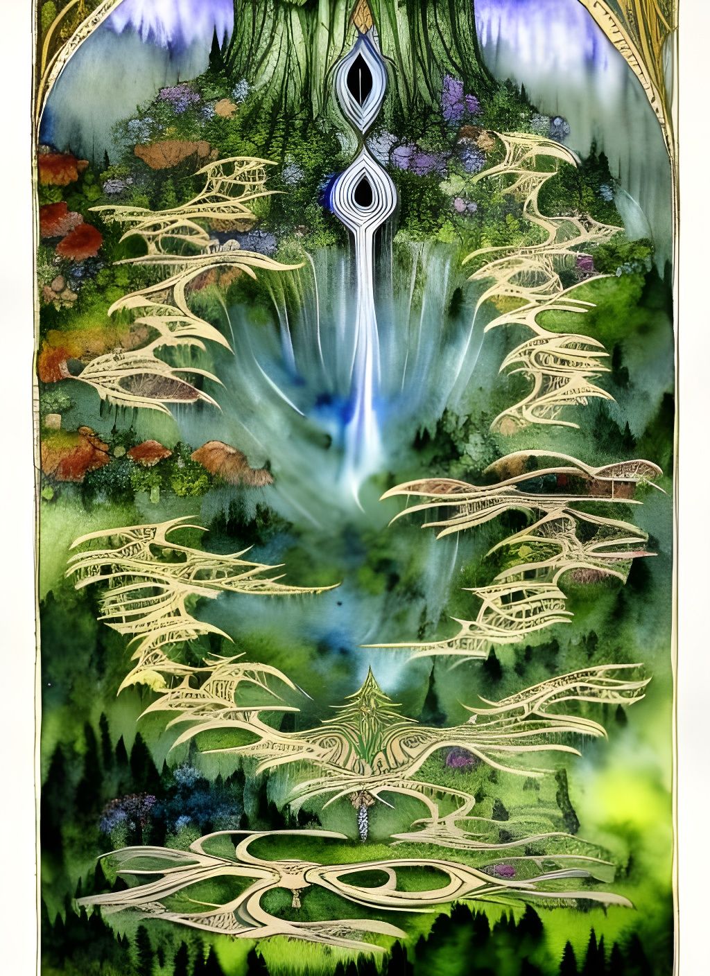 Watercolor Illustration of Elven Kingdom Lothlorien