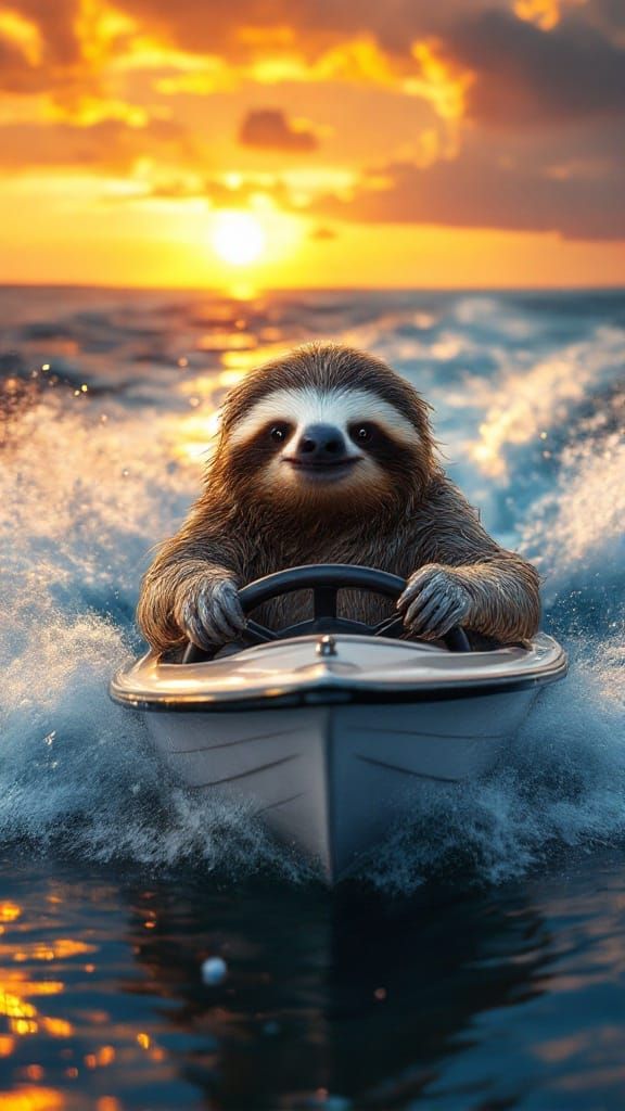 Sloth Speeds Across Ocean in Tiny Speedboat
