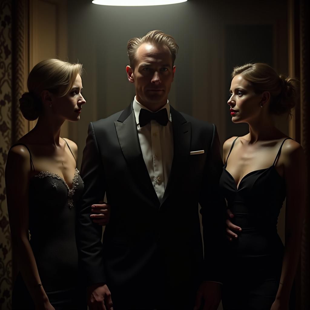 Noir Image of Man with Women in Casino