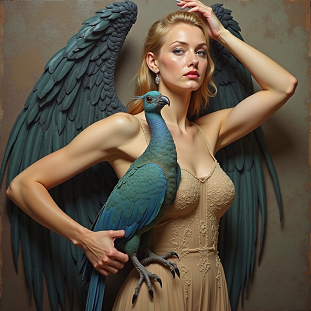 Surreal Cockatoo-Woman in Max Ernst Style