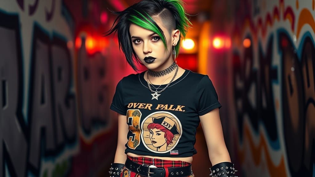 Edgy Punk Girl with Graffiti Backdrop, Professional Photogra...