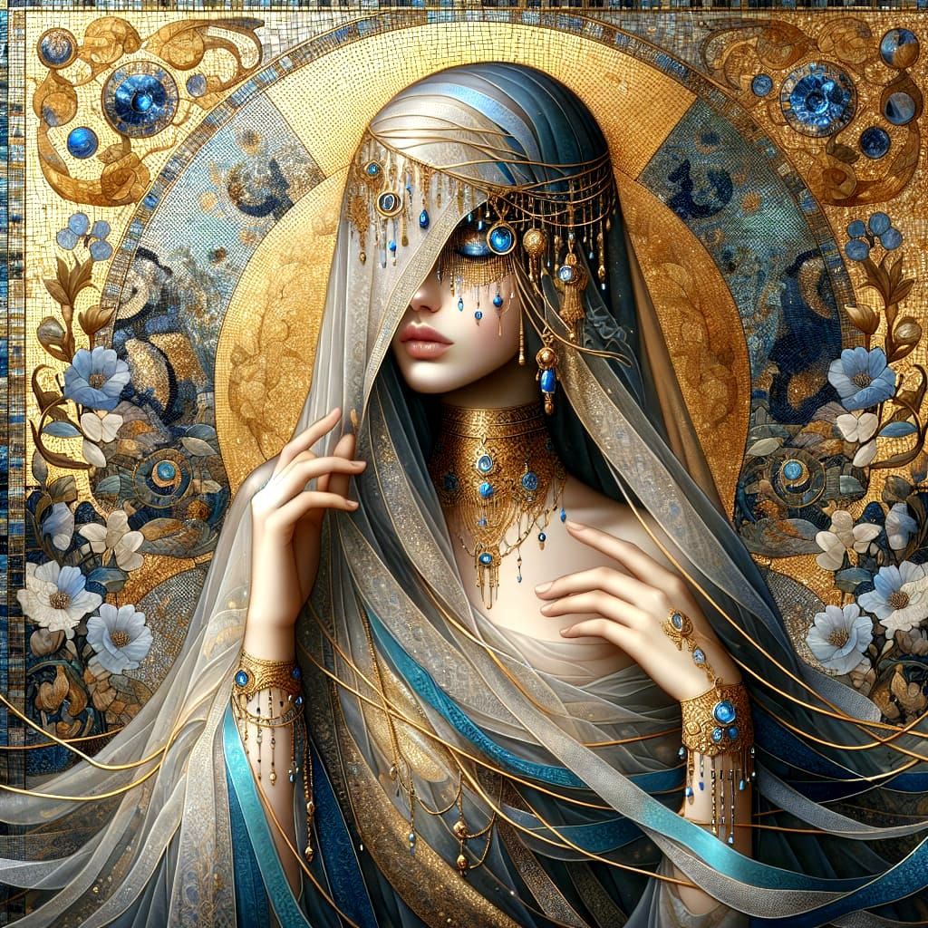 Elegant Middle-Eastern Woman in Byzantine Mosaic Style