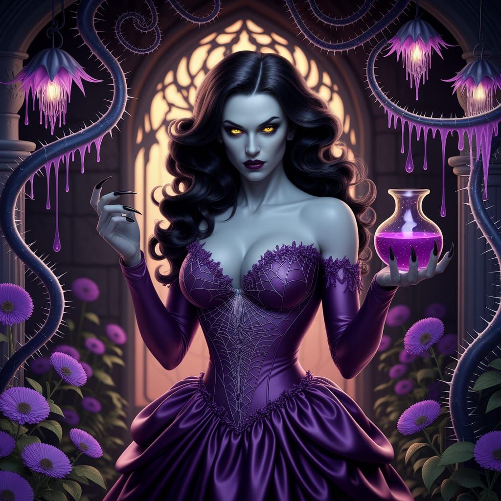Gothic Garden Enchantress with Glowing Potion