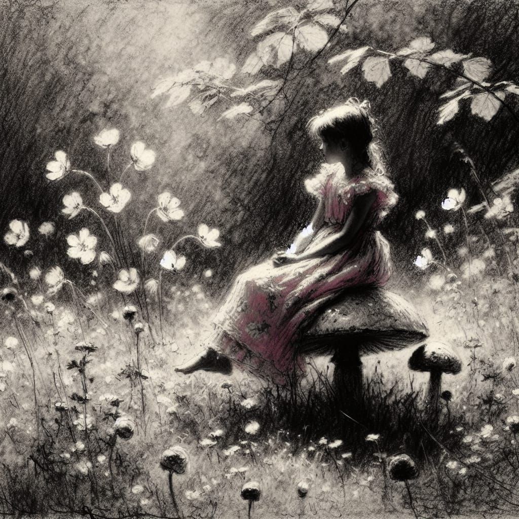 Whimsical Fairy in Charcoal Sketch Style