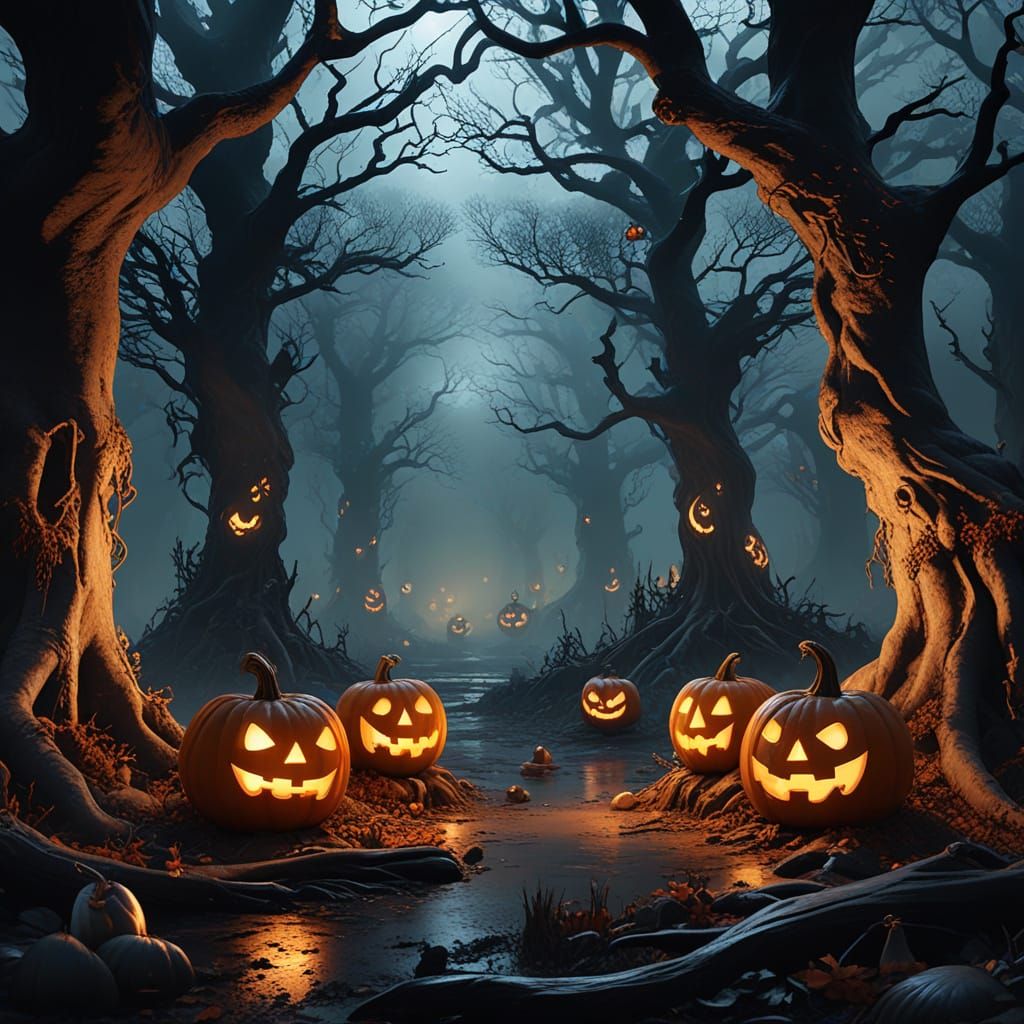 Haunted Halloween Forest at Midnight