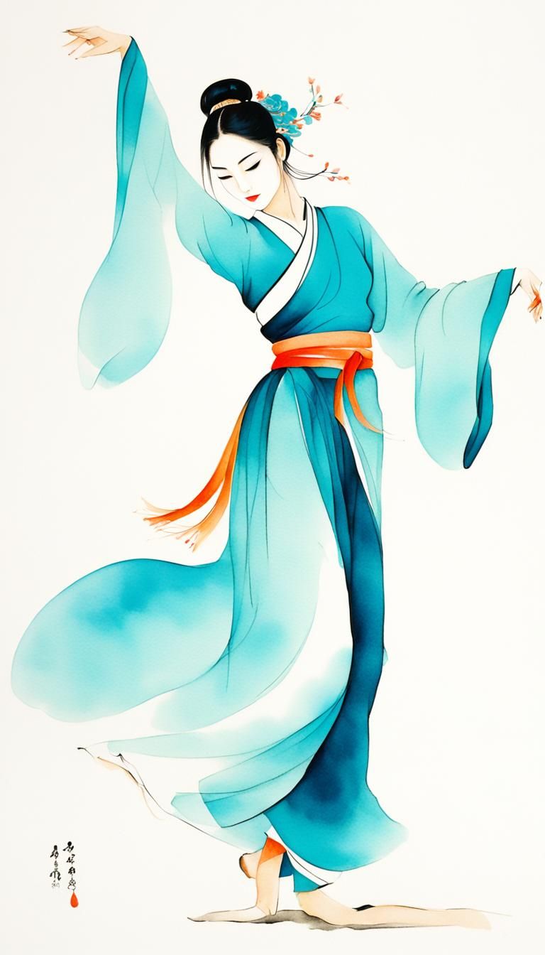 Elegant Dunhuang Dancer in Chinese Ink Style
