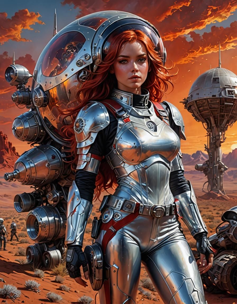 Retro Astronaut on Red Planet: Airbrushed Realism