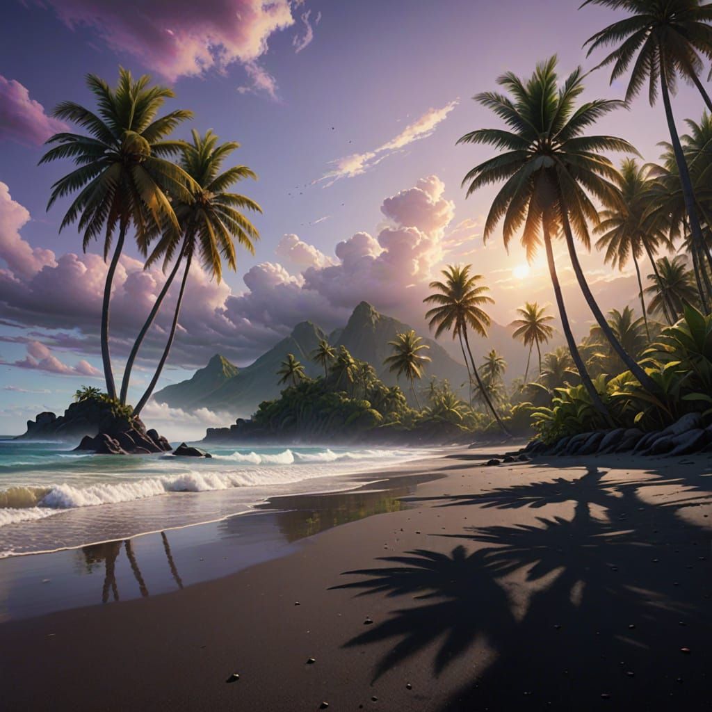 Vibrant Tropical Oasis in Surrealist Landscape
