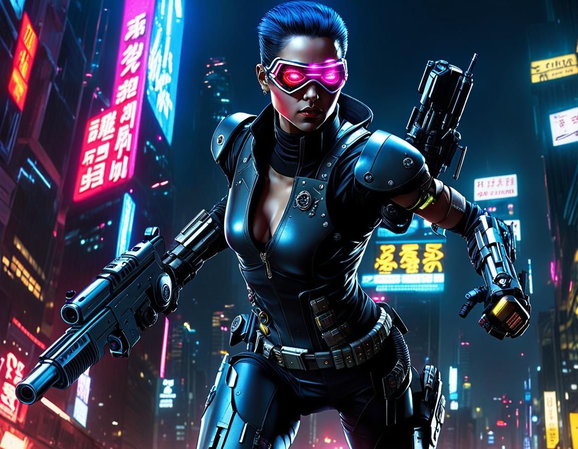 Cyberpunk Cyborg Bounty Hunter in Pursuit