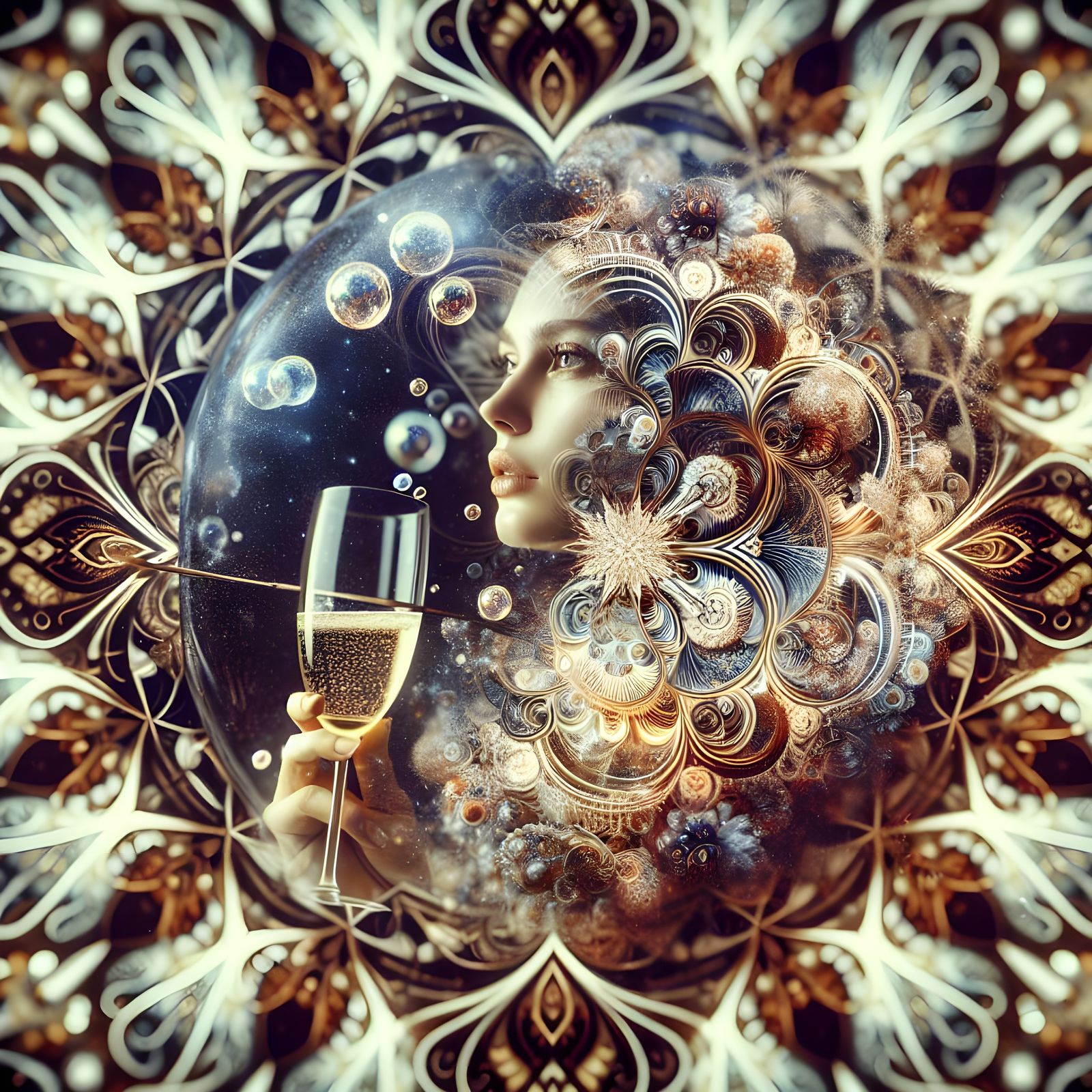 Woman in Christmas Ornament, Hyper-Detailed Double Exposure...