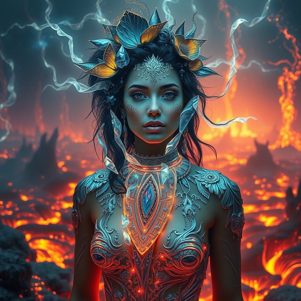 Cosmic Goddess of Lava in Neon Splendor
