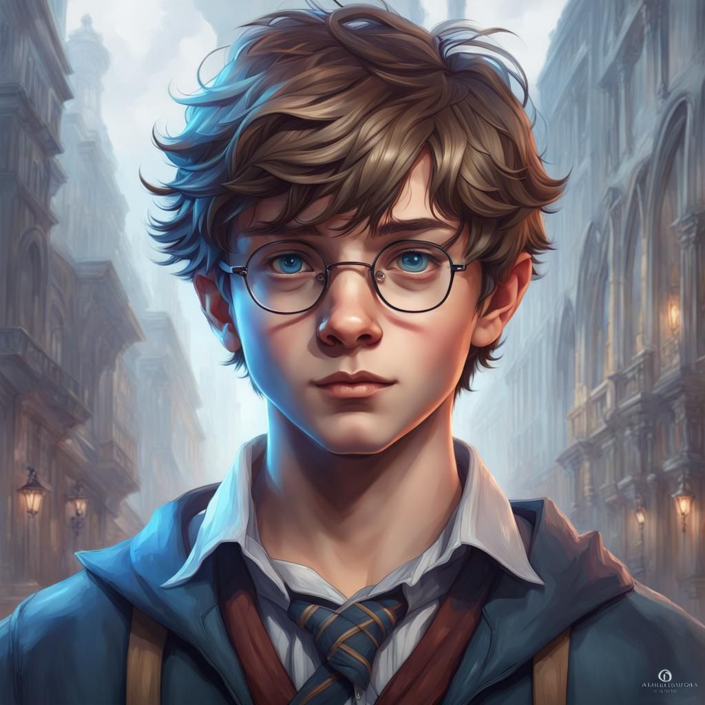 Boy with Glasses Portrait in Art Nouveau Style