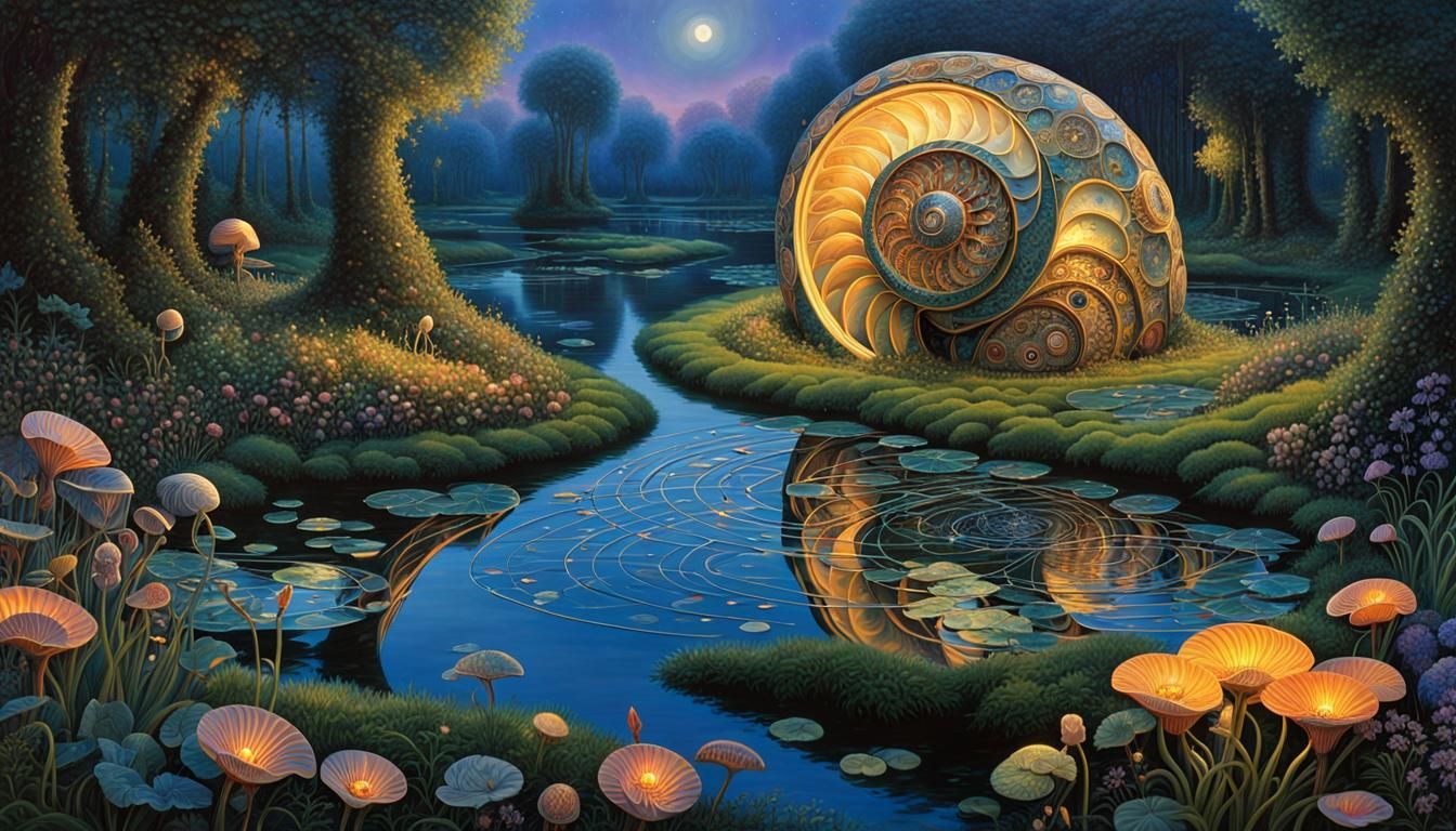 Mechanical Nautilus Landscape in Faience Style