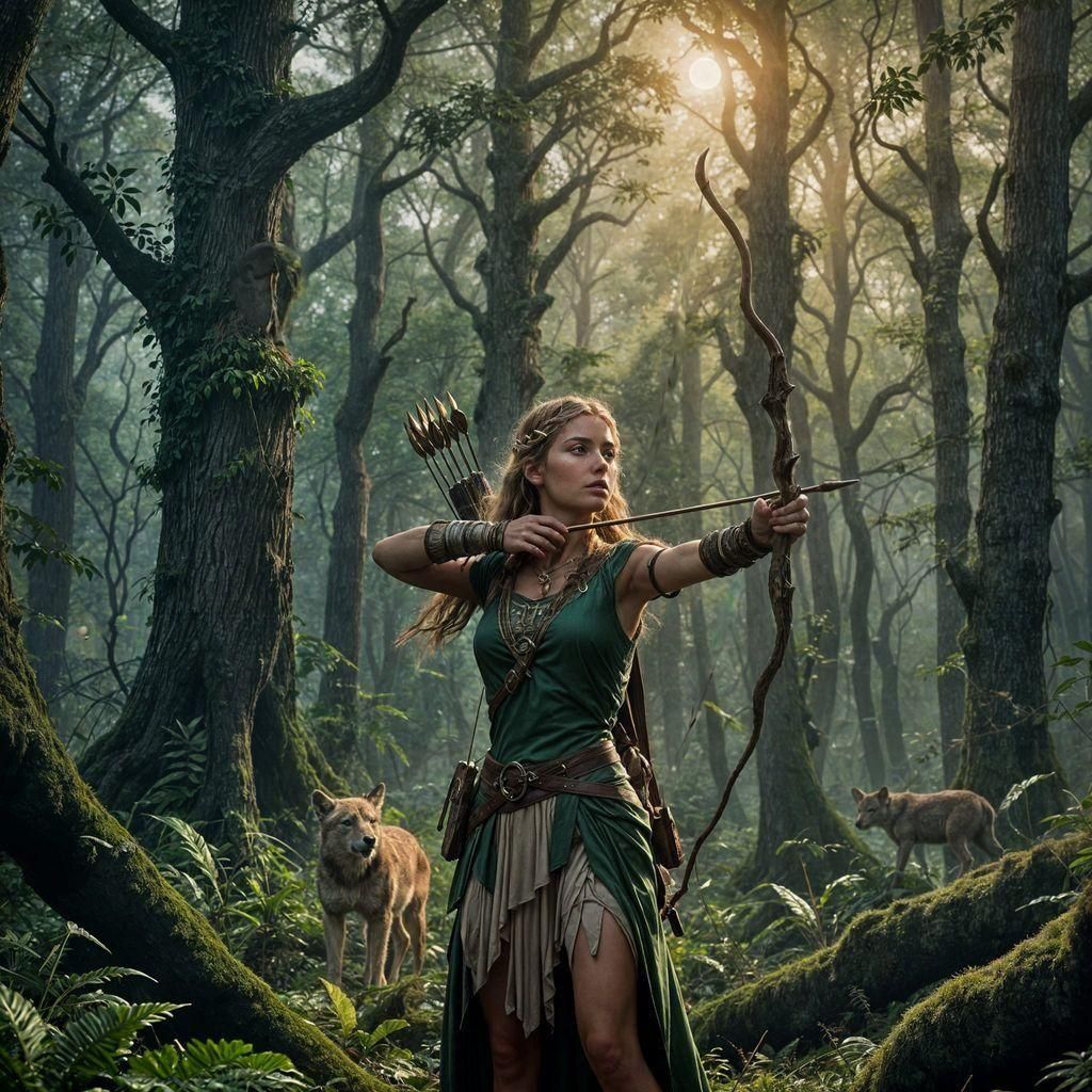 Artemis, Goddess of the Hunt, in Forest Glade