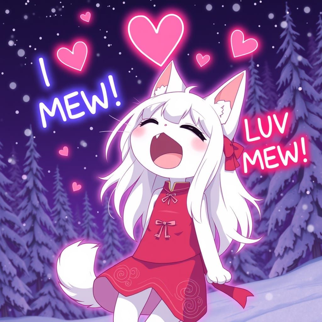 Synthwave Anime Catgirl Under Starry Night Sky